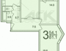 план БТИ квартиры дома серии П44Т  