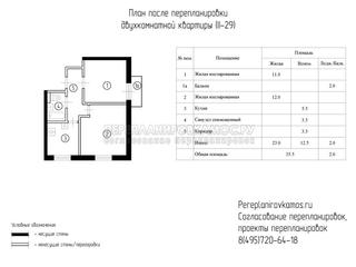 Пятый вариант перепланировки двухкомнатной квартиры в доме серии II-29