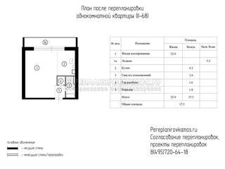 Второй вариант перепланировки однокомнатной квартиры в доме серии II-68