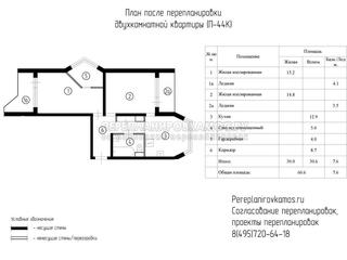 Пятый вариант перепланировки двухкомнатной квартиры в доме серии П-44К