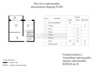 Четвертый вариант перепланировки однокомнатной квартиры в доме серии П-46М