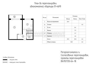 План до перепланировки однокомнатной квартиры в доме серии П-46М