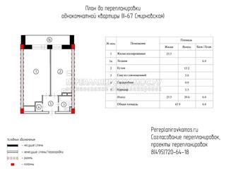 План до перепланировки однокомнатной квартиры в доме серии башня Смирновская