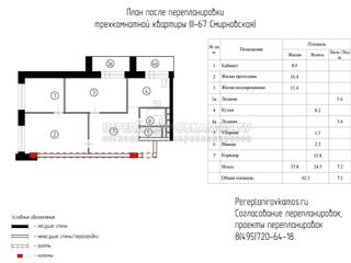 Четвертый вариант перепланировки трехкомнатной квартиры в доме серии Башня Смирновская