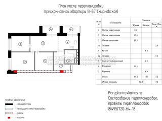 Третий вариант перепланировки трехкомнатной квартиры в доме серии Башня Смирновская