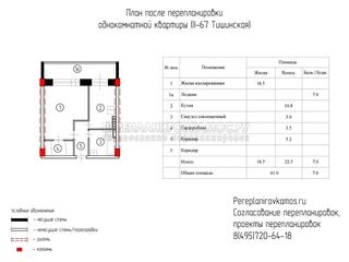 Второй вариант перепланировки однокомнатной квартиры в доме серии Башня Тишинская 