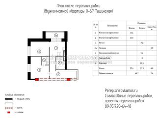 Третий вариант перепланировки двухкомнатной квартиры в доме серии Башня Тишинская