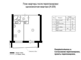 Четвертый вариант перепланировки однокомнатной квартиры серии И-209А