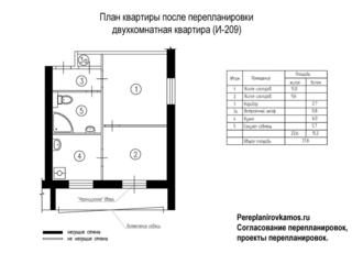 Четвертый вариант перепланировки двухкомнатной квартиры серии И-209А
