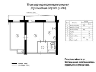 Первый вариант перепланировки двухкомнатной квартиры серии И-209А