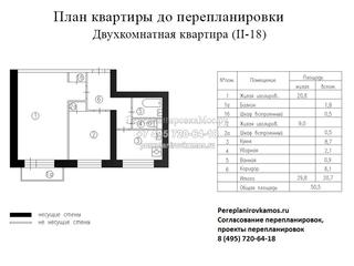 План до перепланировки двухкомнатной квартиры в доме серии II-18