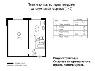 План до перепланировки однокомнатной квартиры серии дома II-49