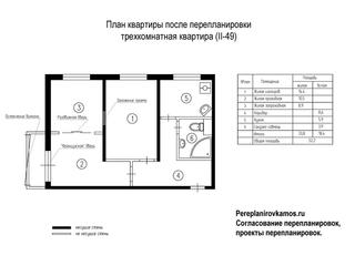 Первый вариант перепланировки трехкомнатной квартиры серии II-49