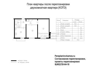 Первый вариант перепланировки двухкомнатной квартиры в доме серии КОПЭ