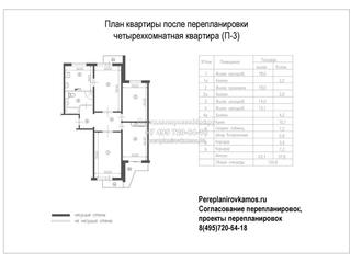 Четвертый вариант перепланировки 4-х комнатной квартиры П-3