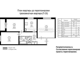 План до перепланировки трехкомнатной квартиры серии П-30