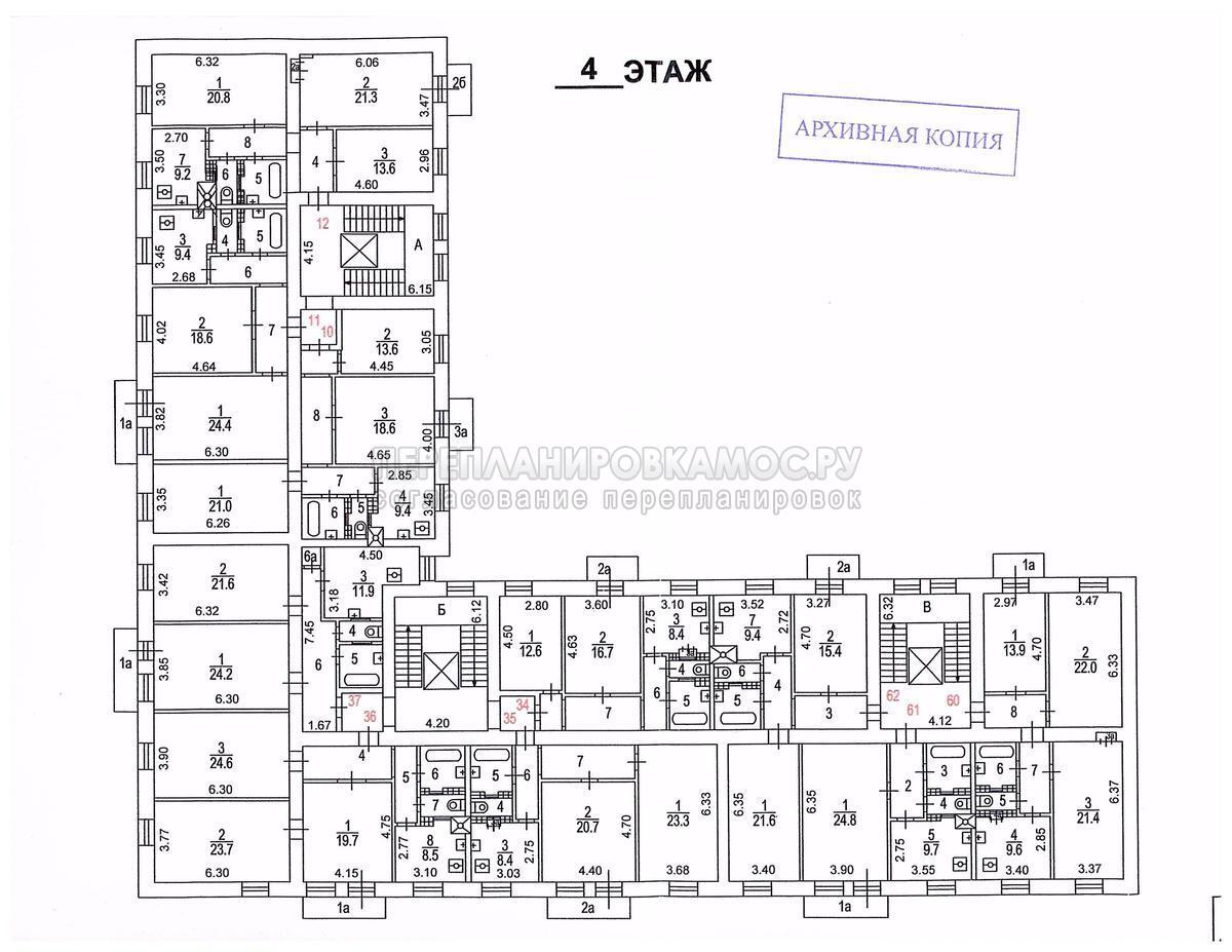 Поэтажный план БТИ дома серии II-02