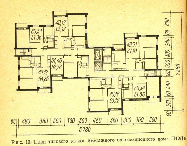план типового этажа 16-этажного односекционного дома П42