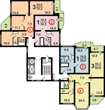Планировка типового этажа П44Т