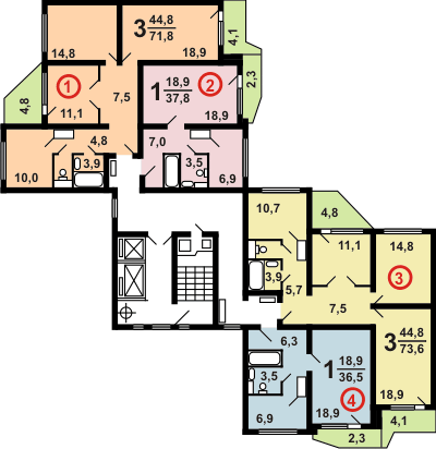Планировка типового этажа П44Т