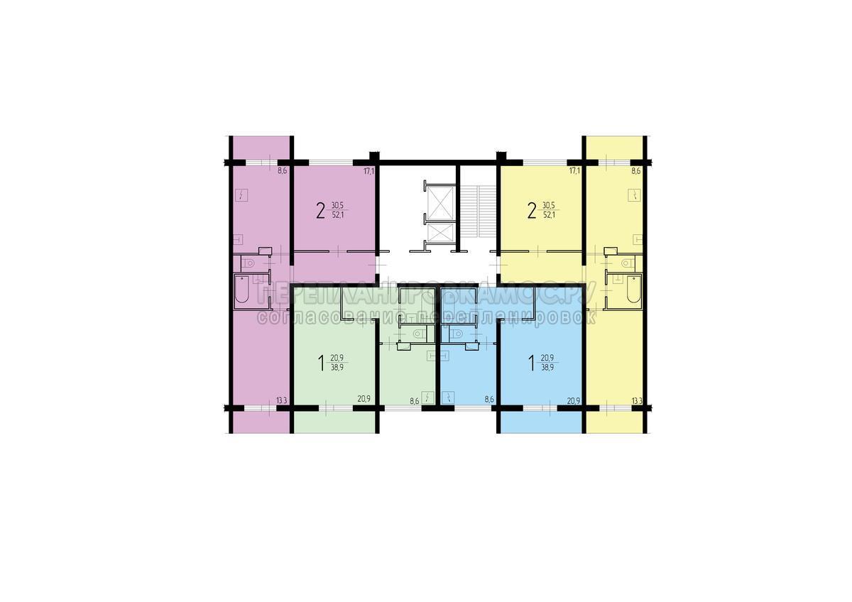 Поэтажный план дома серии П-46 линейная секция