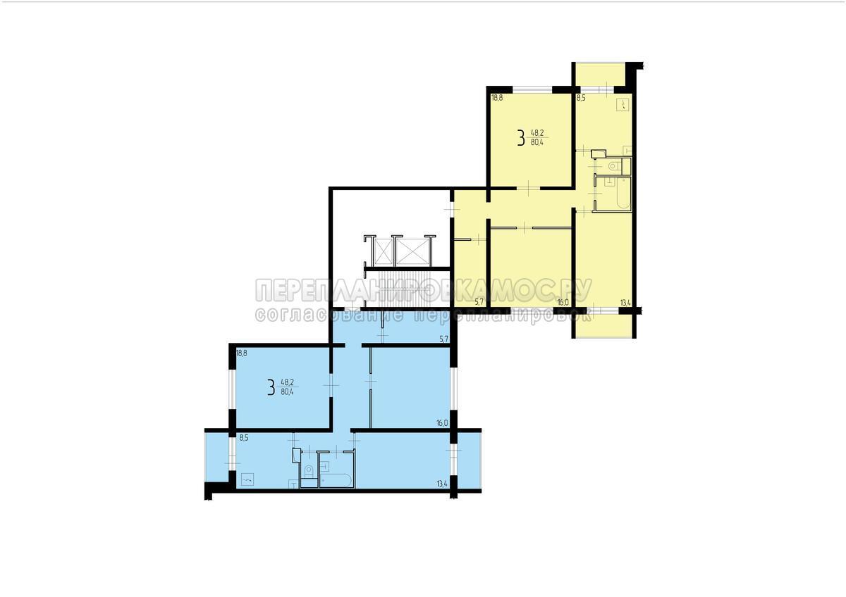 Поэтажный план дома серии П-46 угловая секция