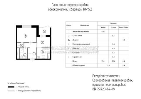 Второй вариант перепланировки однокомнатной квартиры в доме серии И-155