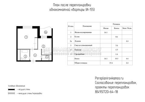 Четвертый вариант перепланировки однокомнатной квартиры в доме серии И-155