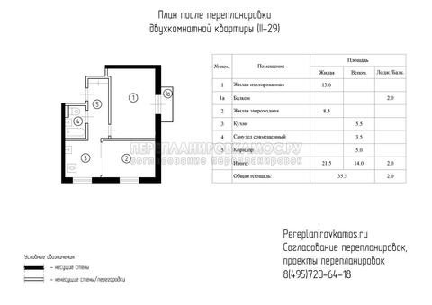 Второй вариант перепланировки двухкомнатной квартиры в доме серии II-29