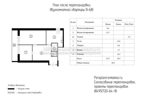 Четвертый вариант перепланировки двухкомнатной квартиры в доме серии II-68