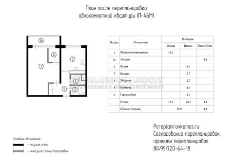 Второй вариант перепланировки однокомнатной квартиры в доме серии П-46М