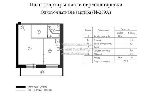 Второй вариант перепланировки в однокомнатной квартире дома серии И209А