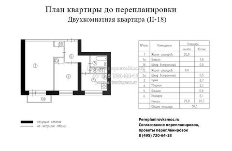 План до перепланировки двухкомнатной квартиры в доме серии II-18